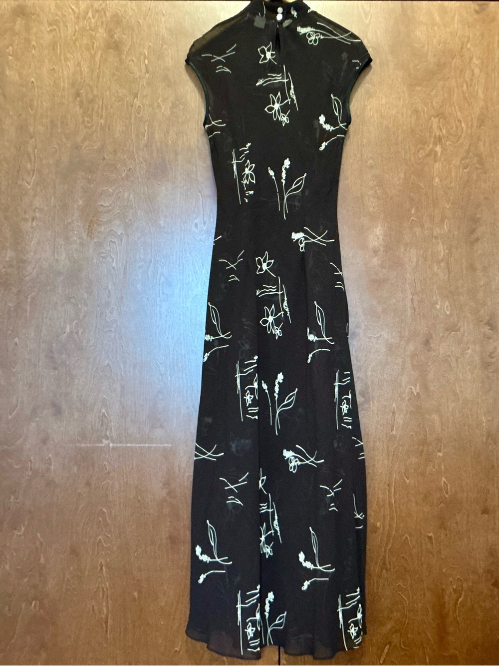 Vintage Ronni Nicole Long Semi Sheer Dress Brown 10 Delicate Flowers Elegant - Picture 8 of 13